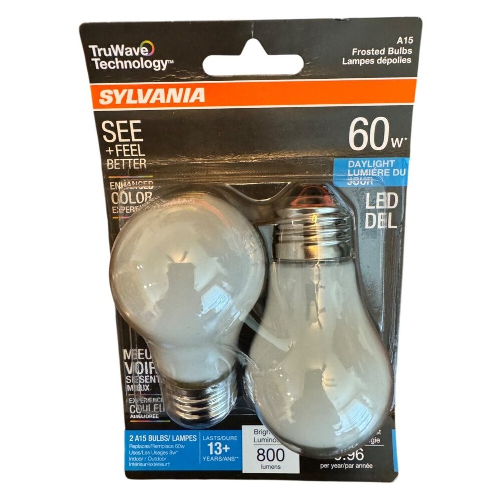 Sylvania TruWave Technology 60W A15 Frosted LED Daylight Bulbs 2-Pack